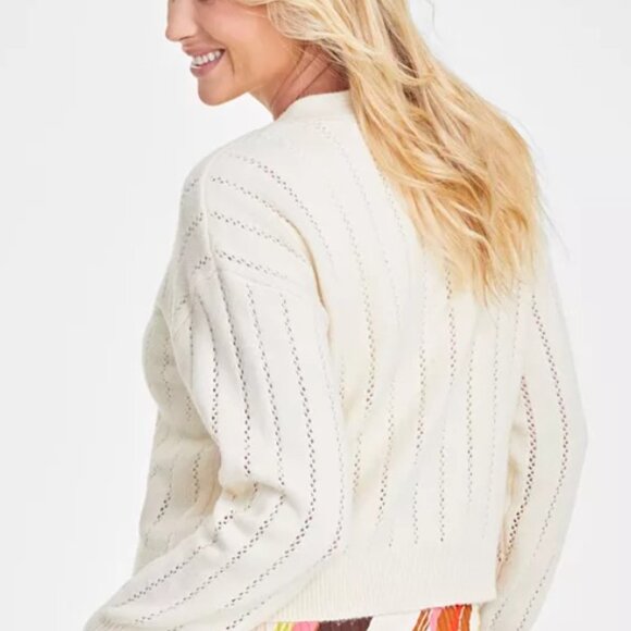 Macys Women's Pointelle-Stitch Cardigan XS Alabaster - Picture 2 of 4